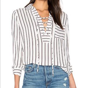 Wayf stripe lace up, tie closure blouse.  Small